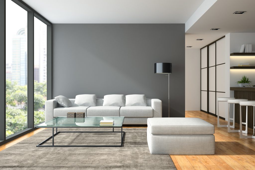 Interior of the modern design loft with black lampl 3D renderi